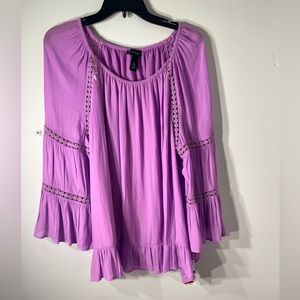 NWT INC International Concepts Women's Pink Ruffled Crochet-Trim Top Size XL